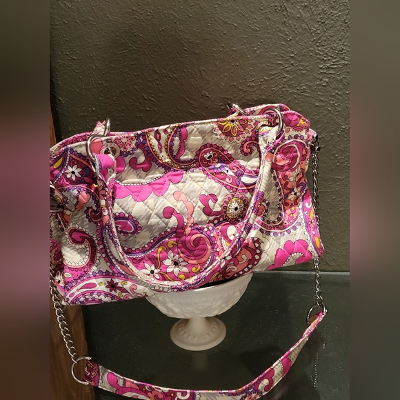 Vera Bradley Retired 2007 Paisley Meets Plaid Pink/Gray Satchel Shoulder Strap - Picture 2 of 8